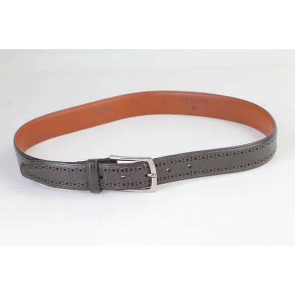 Brooks Brothers Brown Perforated Leather Belt Sz 32 Silver Buckle Made in Italy main image 4